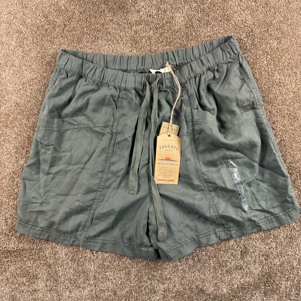 Faherty Topanga Drape Short Thyme Green Organic Cotton Linen WBS2523 Womens L